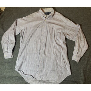 Ralph Lauren Mens Shirt Size 16.5 YARMOUTH Pink Plaid Oxford Button Down Collar